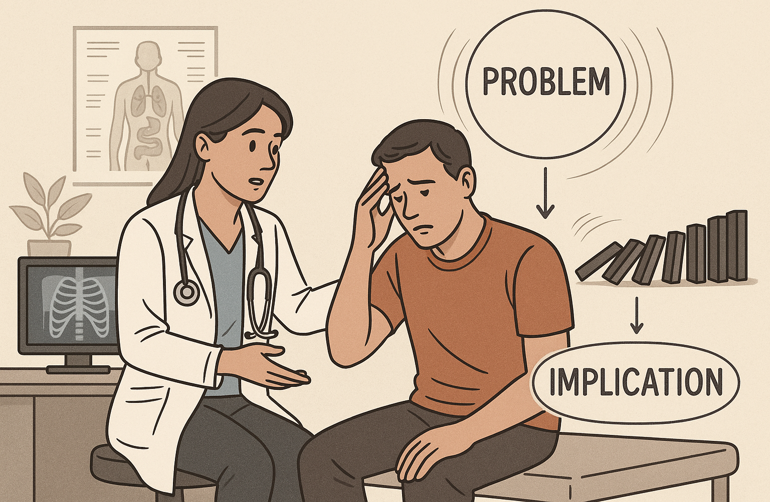 Doctor asessing problems and implications